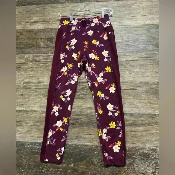 PINK Victoria's Secret Maroon Floral Leggings - Picture 1 of 4